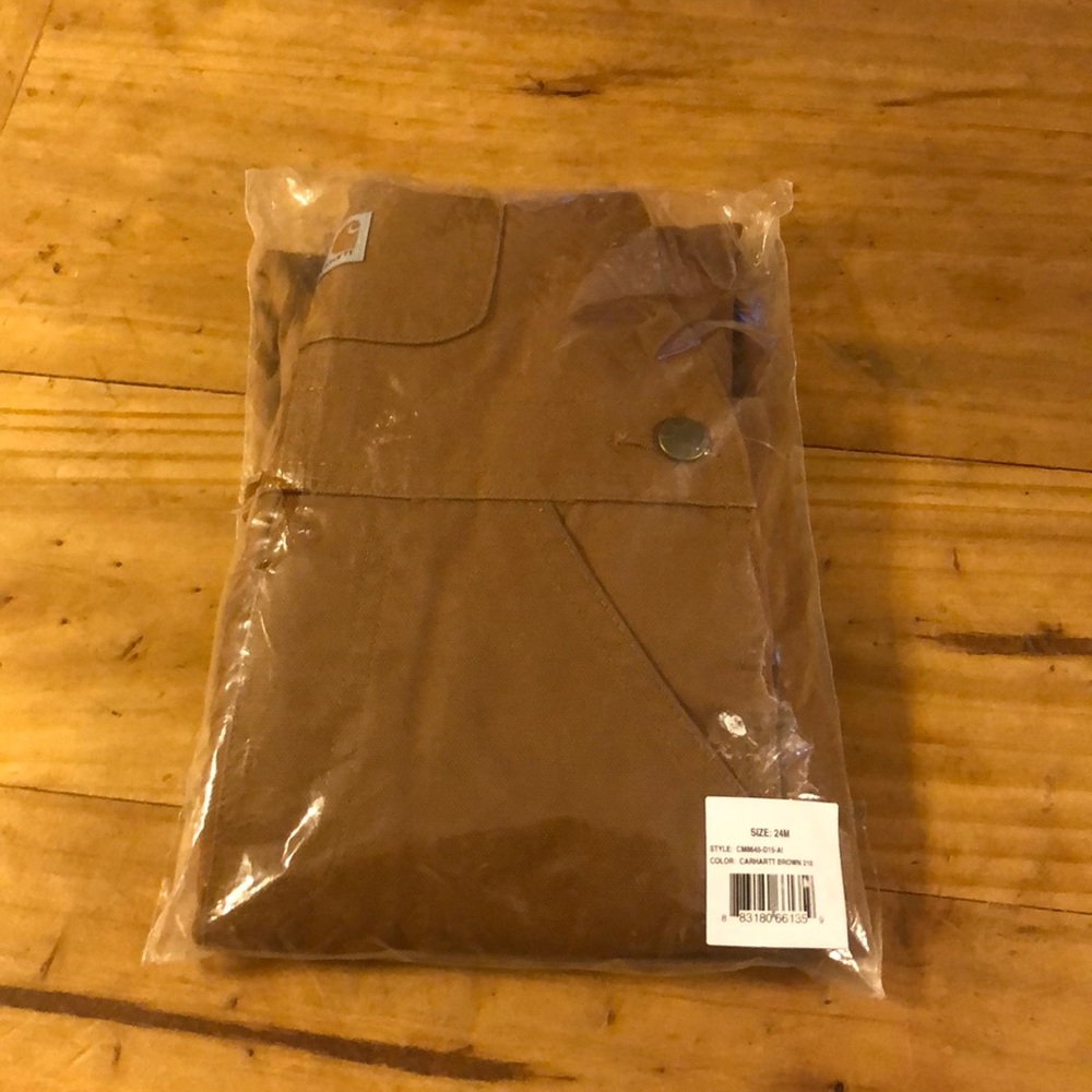 New Carhartt canvas bibs 24 months color is Duck